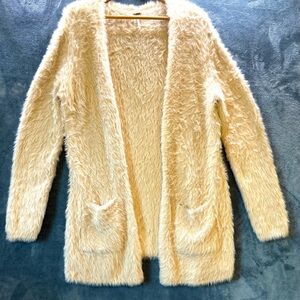 Free People Fuzzy Open Front Cardigan Sweater Cozy Cream Beige size L